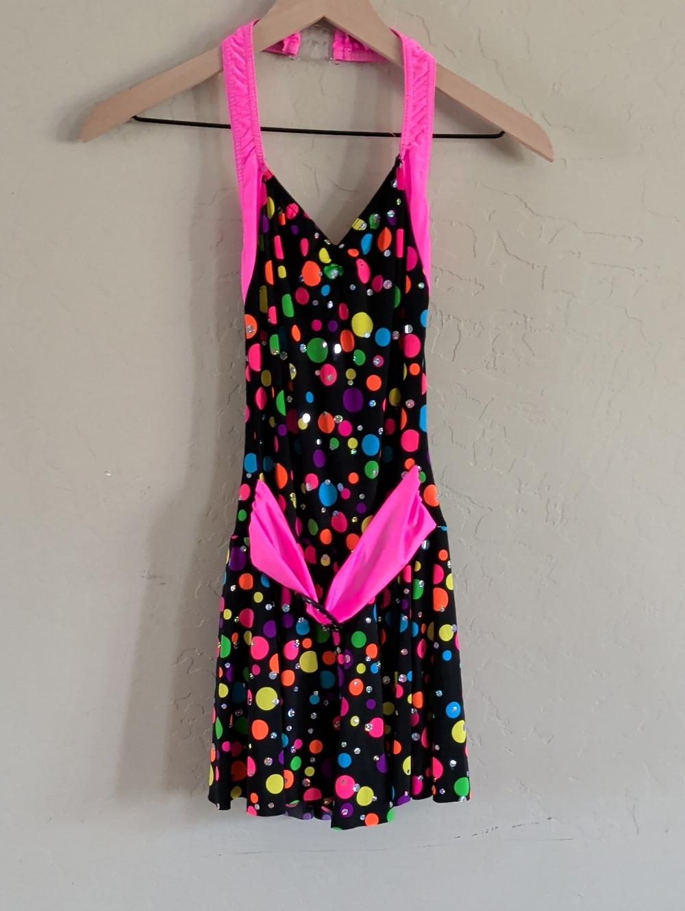 Neon Polka Dot Swim Dress with Hot Pink Accents